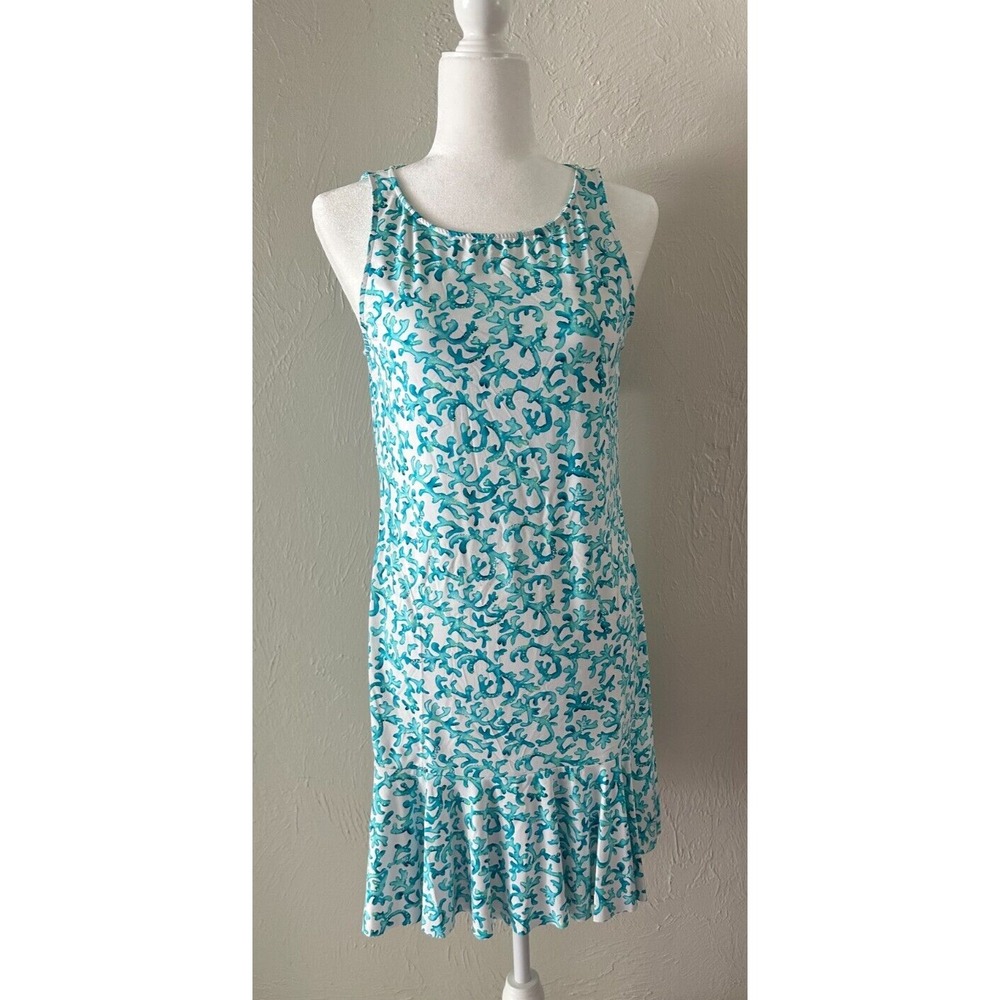 Tommy Bahama Coral Cabana High-Neck Flounce Coral dress‎ SMALL $125 retail EUC